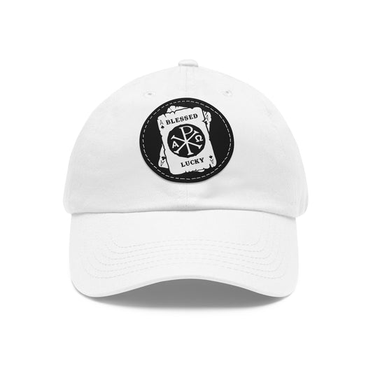 Blessed Lucky Dad Hat with Leather emblem.