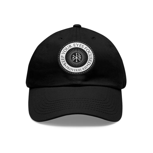 Keep Your Eyes Focused Dad Hat with Leather emblem.