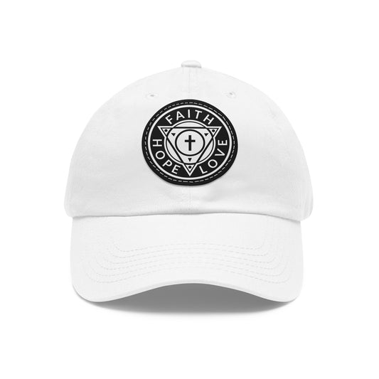 Faith Hope & Love Dad Hat with Leather emblem.